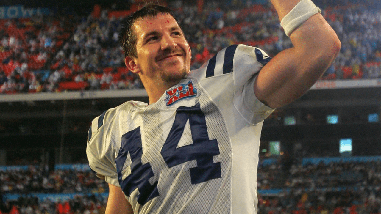 Indianapolis Colts tight end Dallas Clark celebrates the Colts Super Bowl victory against the Chicago Bears.
