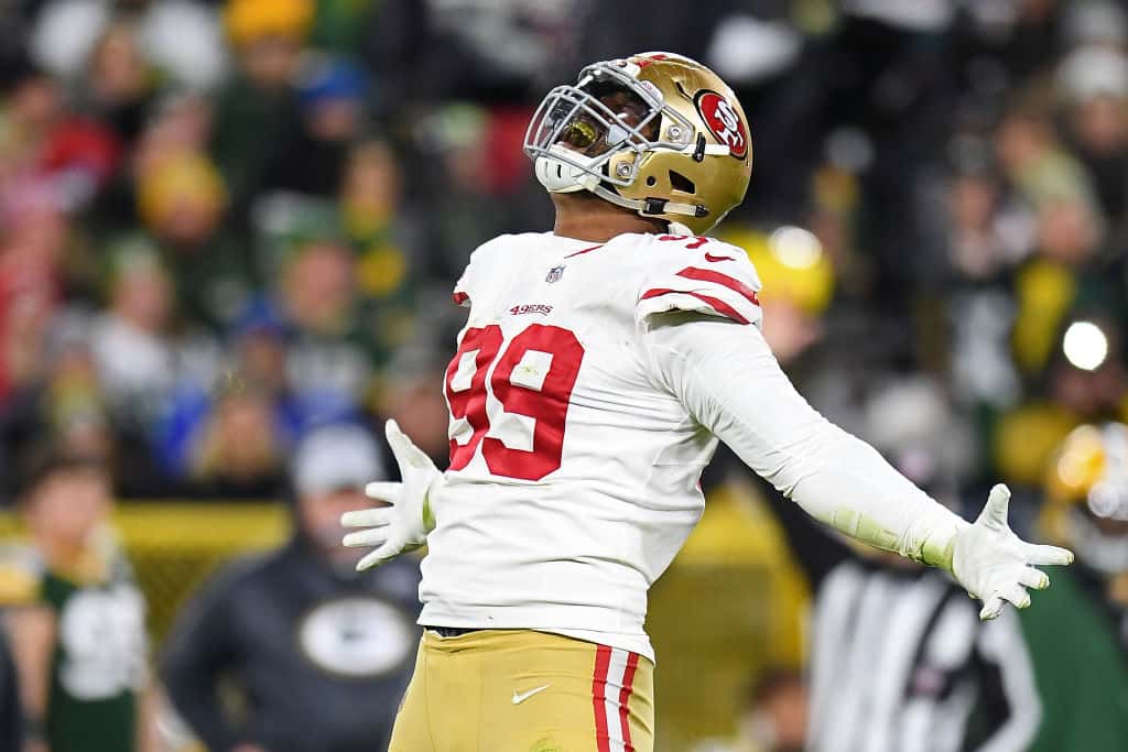 DeForest Buckner celebrating after sack