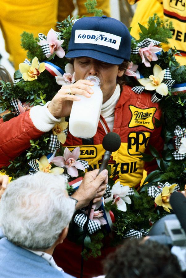 Rick Mears Drinking Milk After Winning